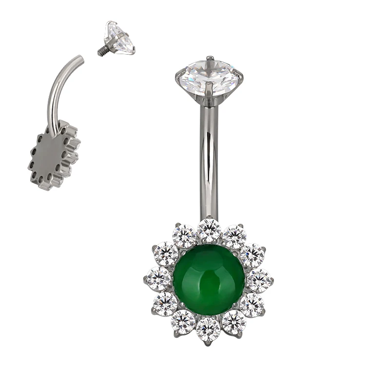 GZN Sexy Implanted Grade Titanium Internally Threaded Opal Flower Belly Button Ring Fine Body Jewelry Piercing
