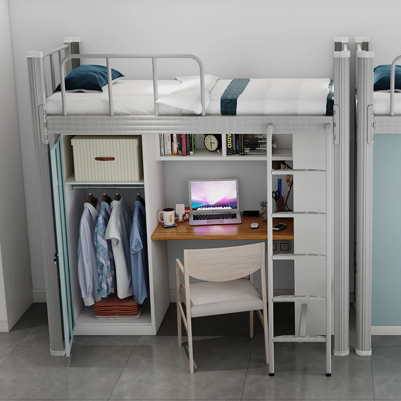 Apartment Building Adult Metal Platform Loft Double Decker Dunk Bed Twin Bed With Ladder Desk locker