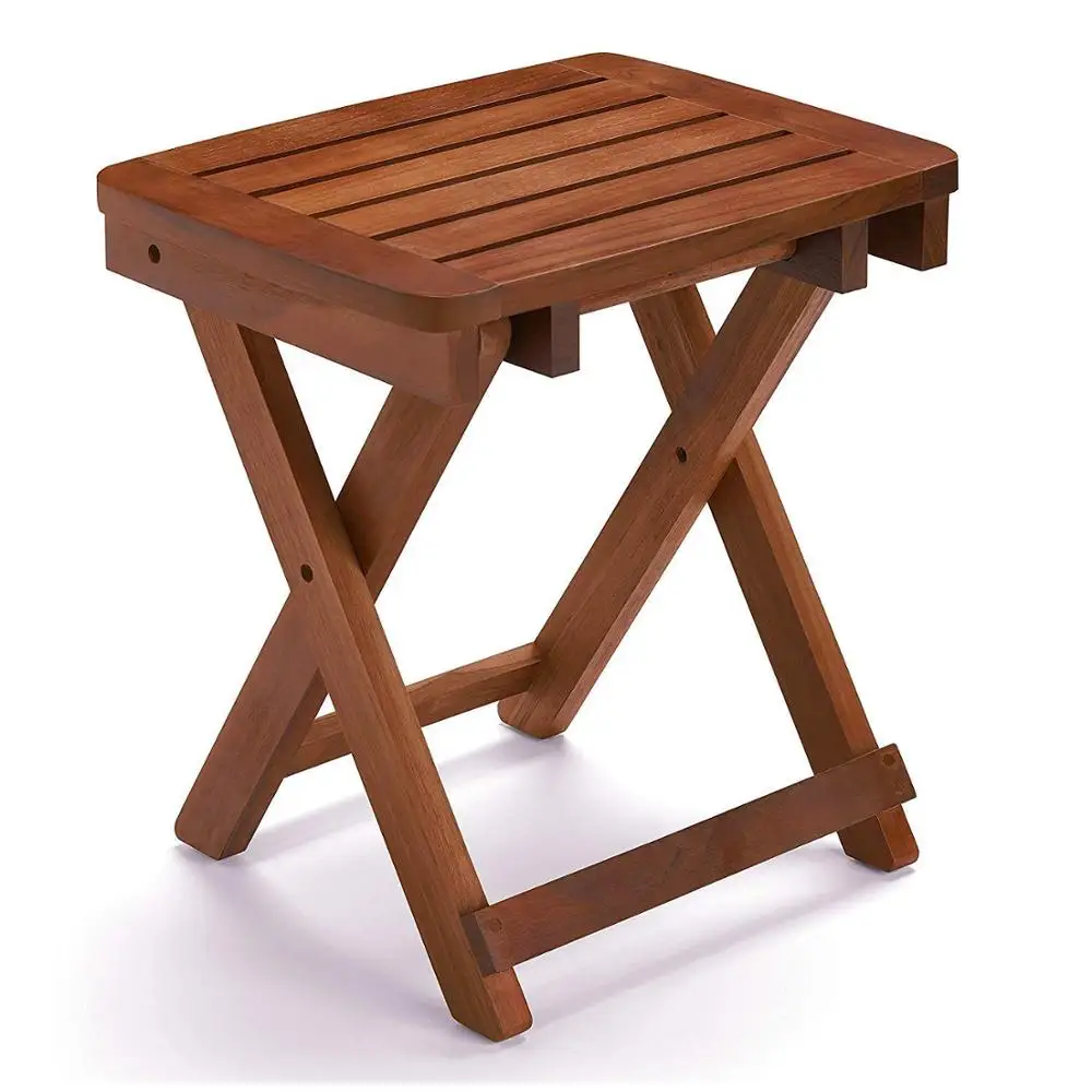 Wholesale factory direct Natural Folding Stool Shower Bench Seat Fully Assembled Teak Shower Seat Foldable Wood seat