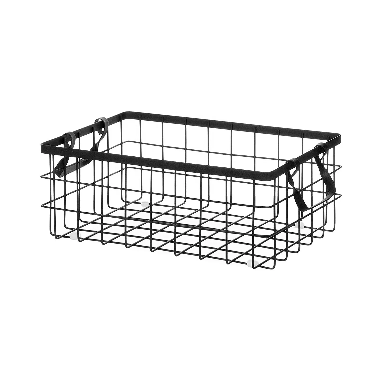 Hot Sale Kitchen Removable Wood Inserts Metal Black Wire Nesting Storage Basket