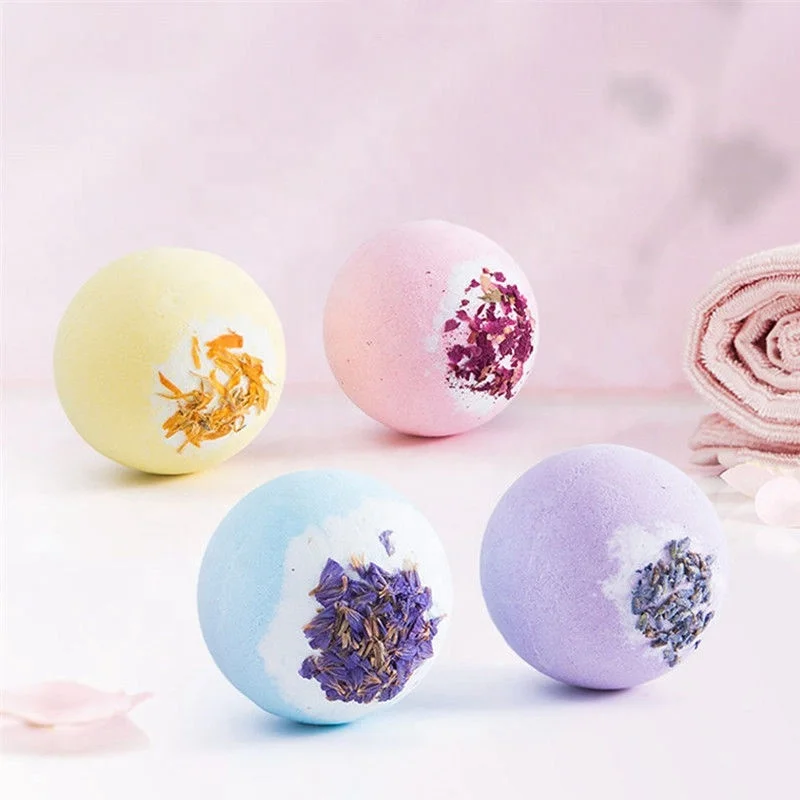 OEM Natural Scented SPA Foaming Salt Ball With Dry Flower Colorful Bath Bombs Essential Oil Bath Ball
