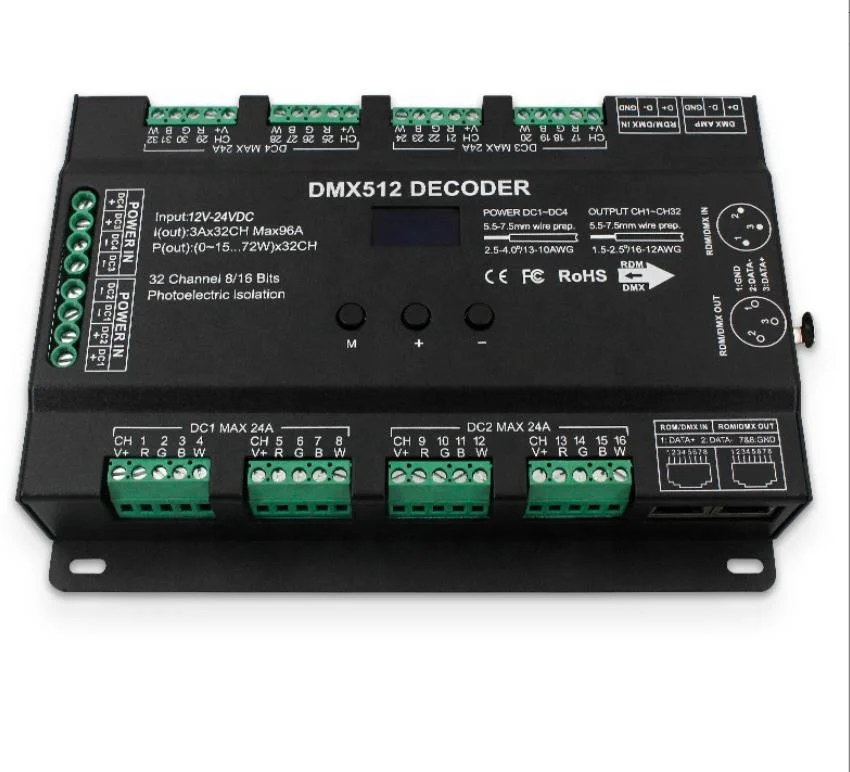 32 канала 96A RGBW DMX 512 светодиодный декодер контроллер для DC5-24V RGB свет 8 бит/16 бит