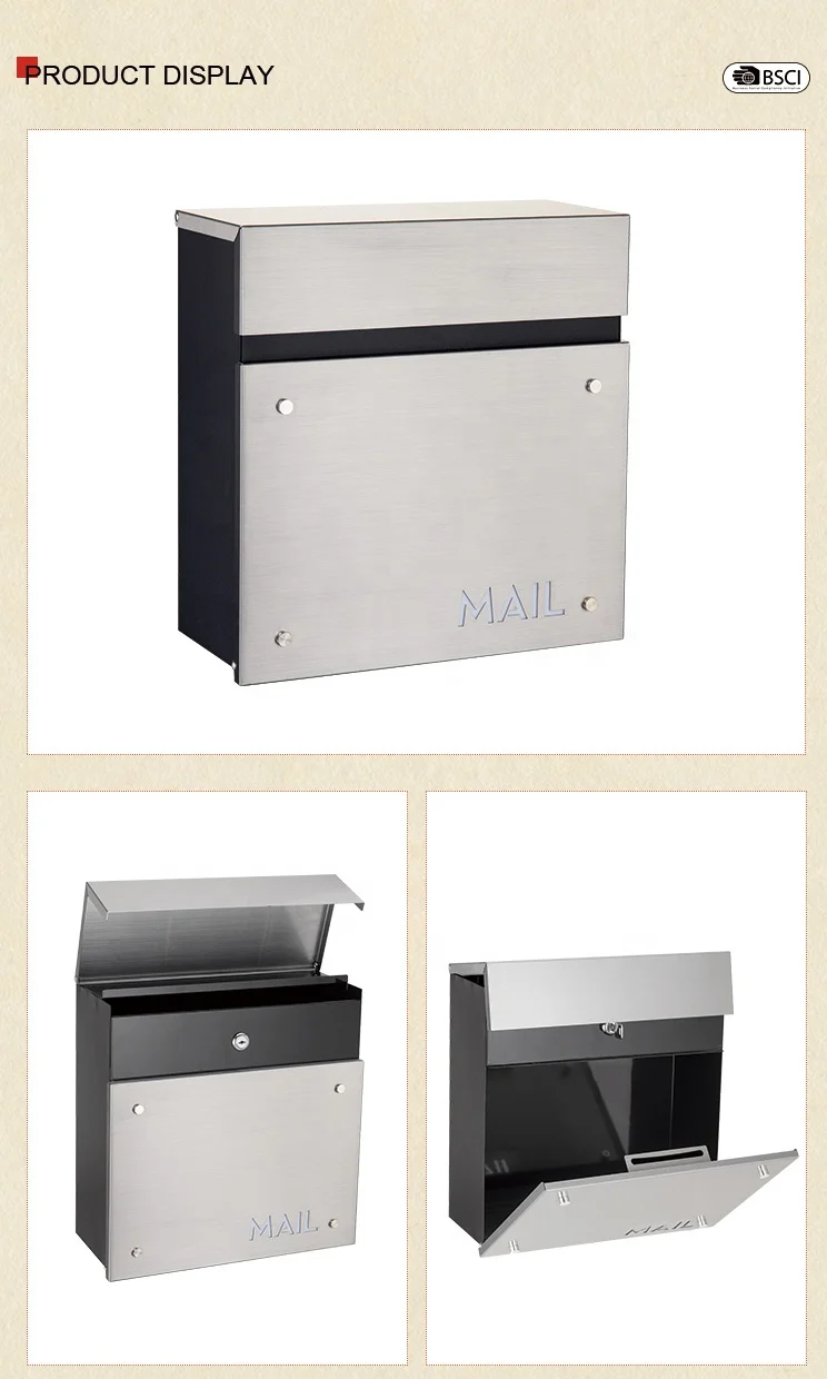 Modern Outdoor Key Lock Wall Mounted Mailbox Steel and Wood for Apartment and Garden for Newspaper Usage