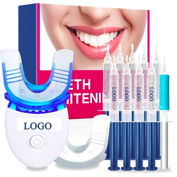 Private Label Gold Dental Whitening Gel 6% HP Wireless LED Light  Teeth Whitening Home Kit