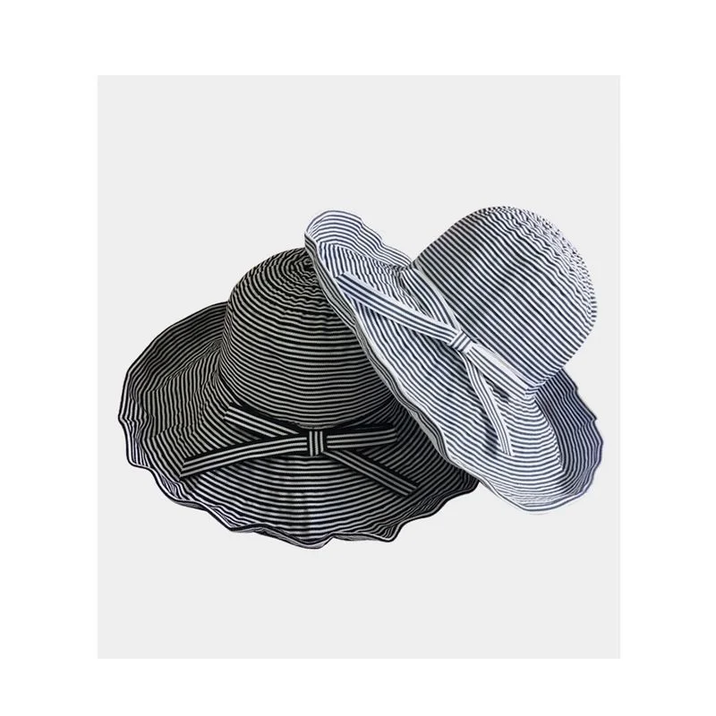 Модные пляжные шляпы для женщин, летняя Солнцезащитная складная шляпа в полоску с широкими полями