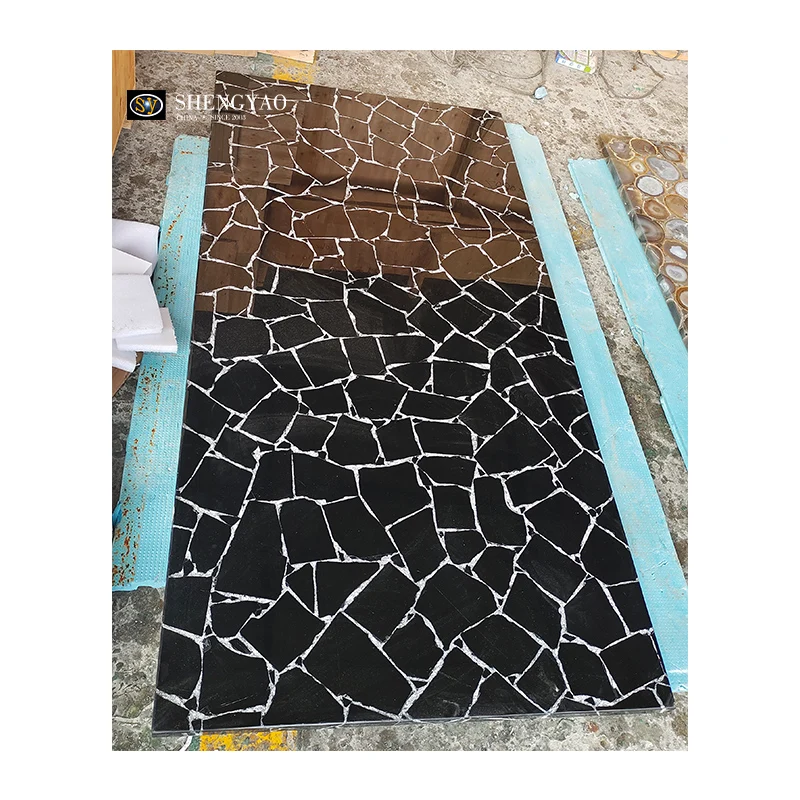 Wholesale Polished Sliver Obsidian Agate Gemstone Black Marble Slab For Wall Decoration