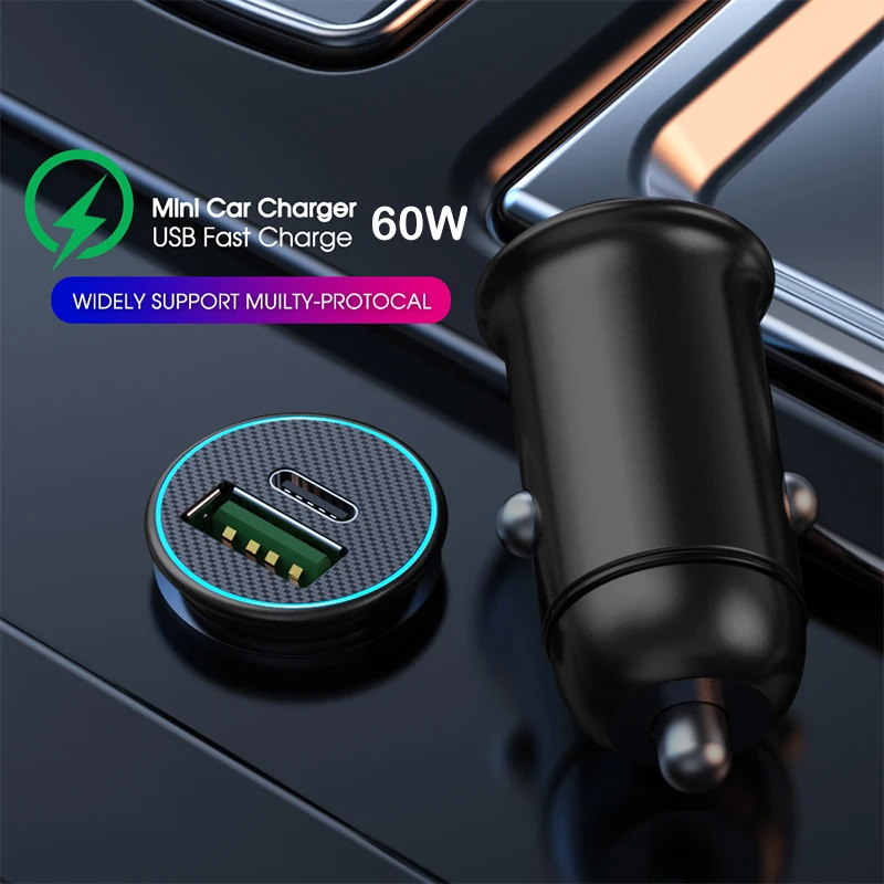 Автомобильное зарядное устройство usb type-c mini qc 3 0 60 Вт