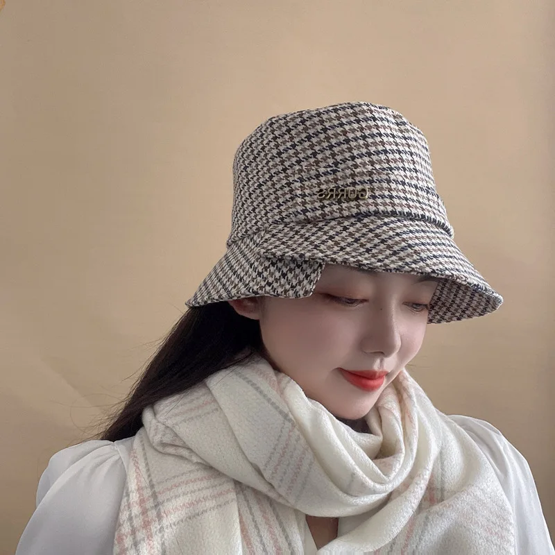 ladies fashion hats cheap winter houndstooth design high quality bucket hats
