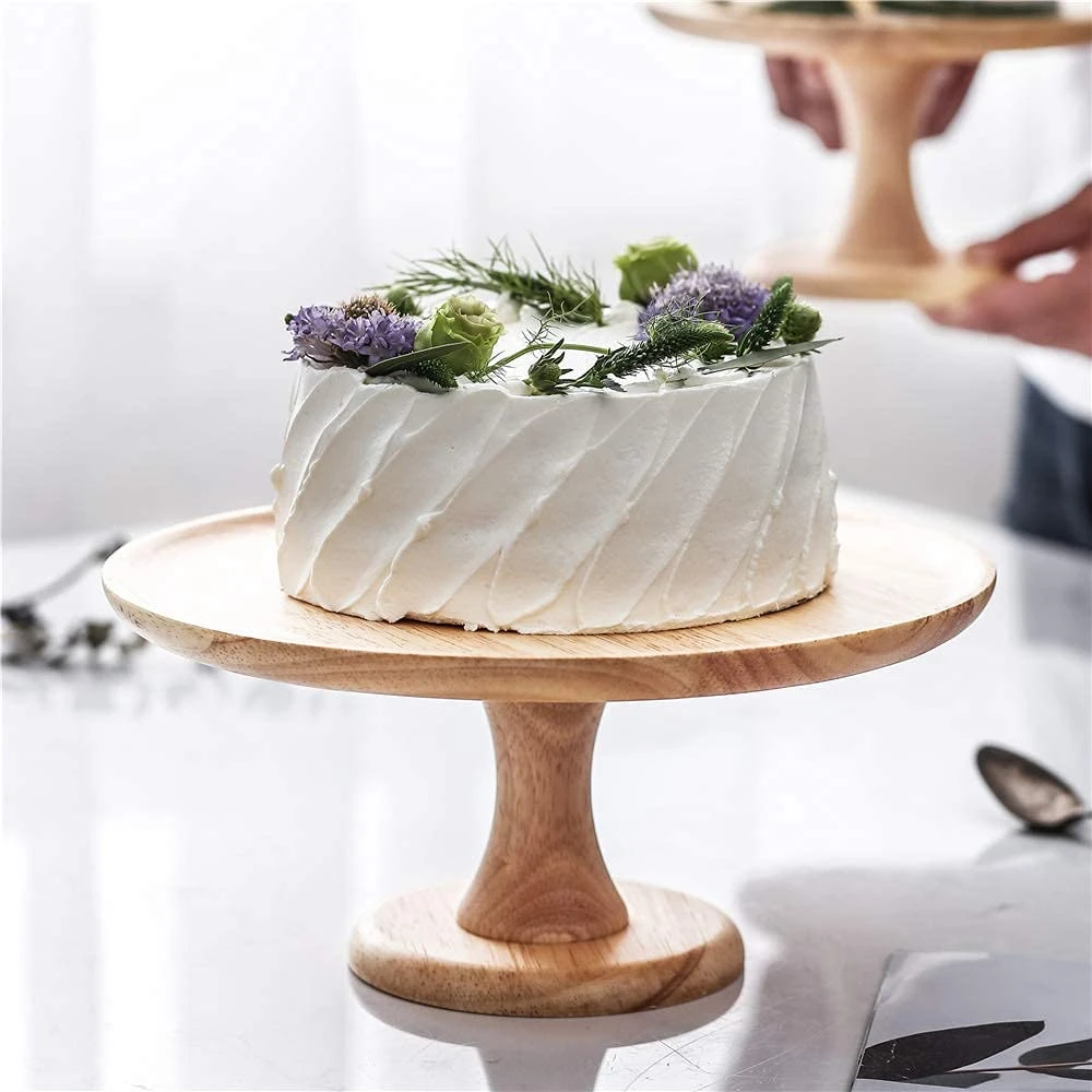 Wooden Cake Stand Wedding Cake Tray Serving Creative Food Trays with Glass Dome