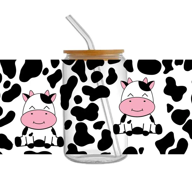 Wholesale Tumbler Transfer No Heat Needed Waterproof UV DTF Cup Wrap Transfers 16 oz Cow Pattern Sticker Label