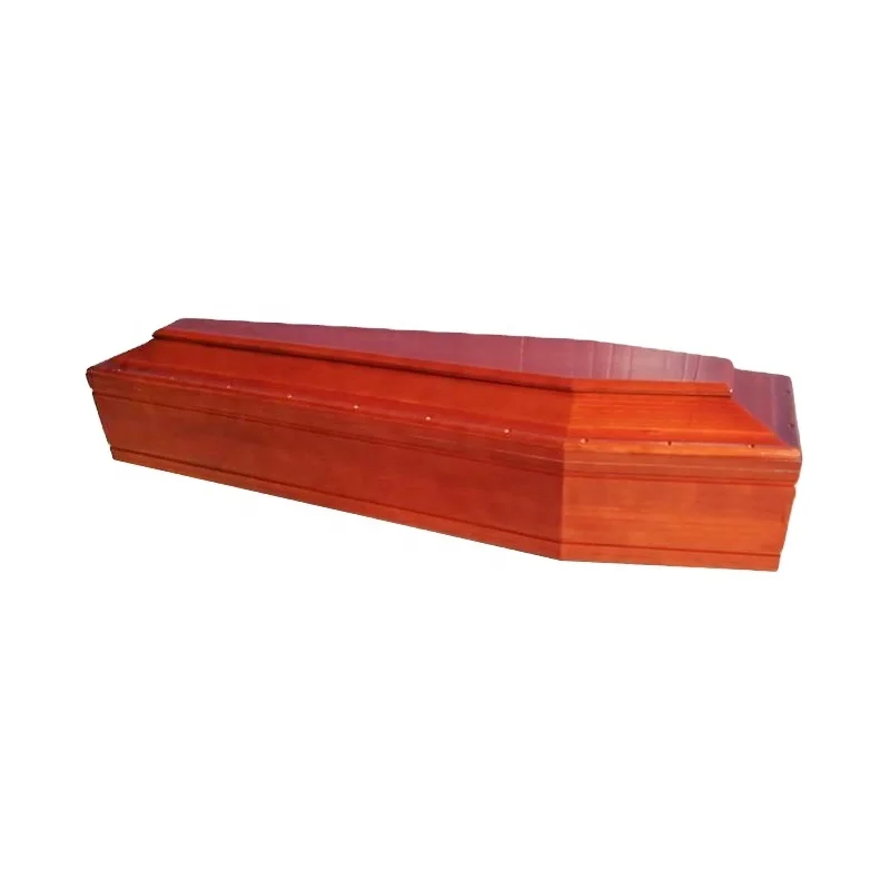 Exported Chinese Top Quality  High Gloss Almond Velvet Funeral Fine Solid Wooden Casket