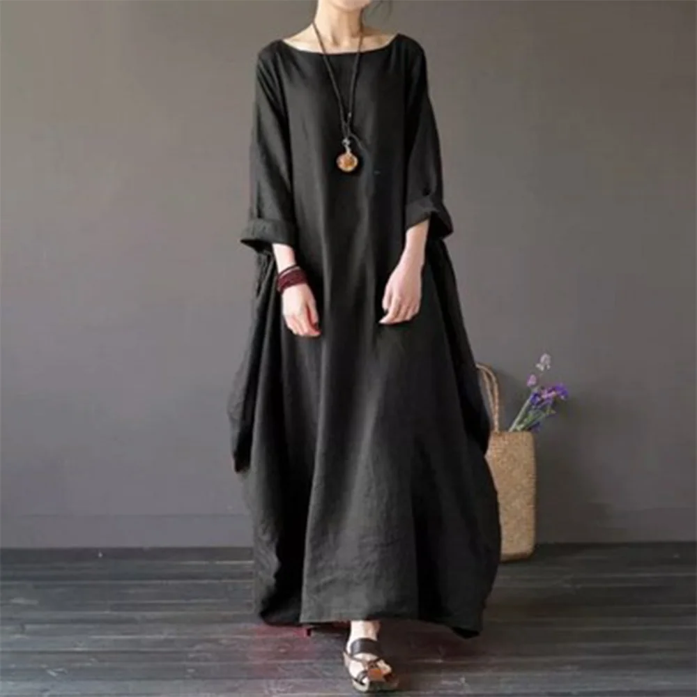 2023 spring clothes new fashion loose dress cotton hemp large size long skirt dress