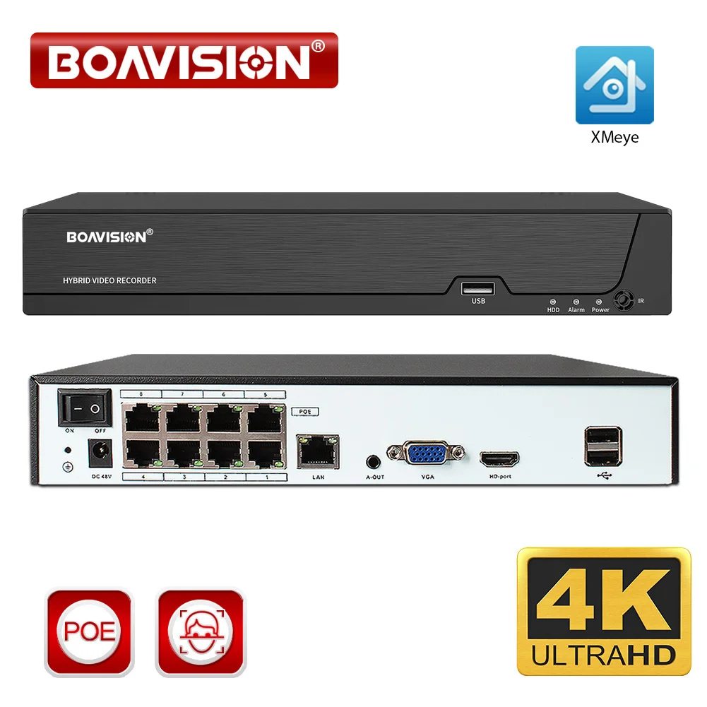 4K 8MP 30FPS POE NVR 8CH Surveillance CCTV System Video Recorder Support 4K, 5MP, 4MP,1080P,52V for POE IP Camera
