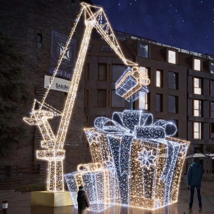 Large Outdoor Commercial Display Decorative Christmas Light Up Gift Box Giant Present 3d Motif Lights