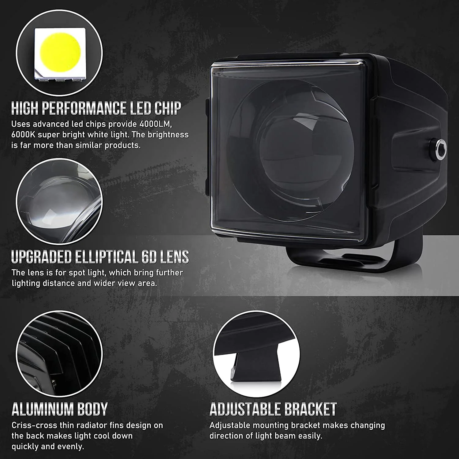 6000k 6D  Elliptical Lens Led Driving lights Factory wholesale 4 Inch 40W 4000LM technical Cooling System Offroad Led Work Light