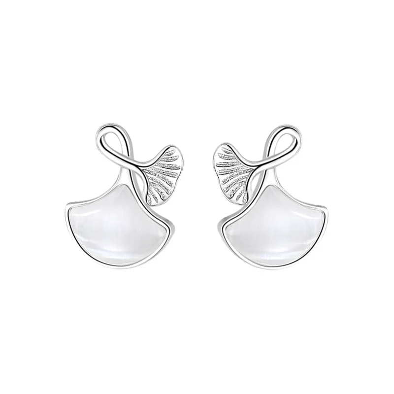 New Ginkgo Leaf Earrings Female White Mother-Of-Pearl Earrings Internet Celebrity Ins Cold Trendy Ear Jewelry Sterling Silver