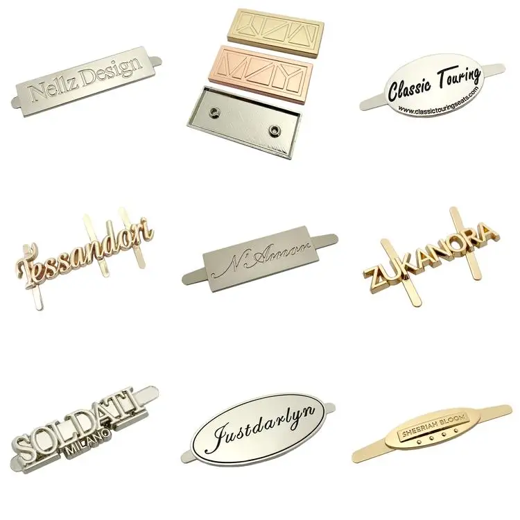 Fancy handbag handmade label gold name tag logo metal plate for suitcase