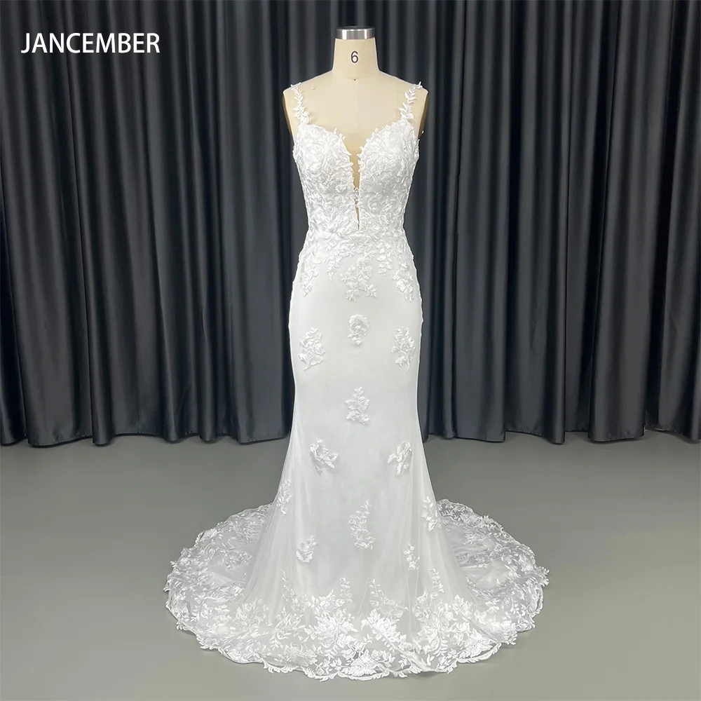 Jancember HX100 Sexy Backless Satin Lace Wedding Dresses Mermaids For Girls