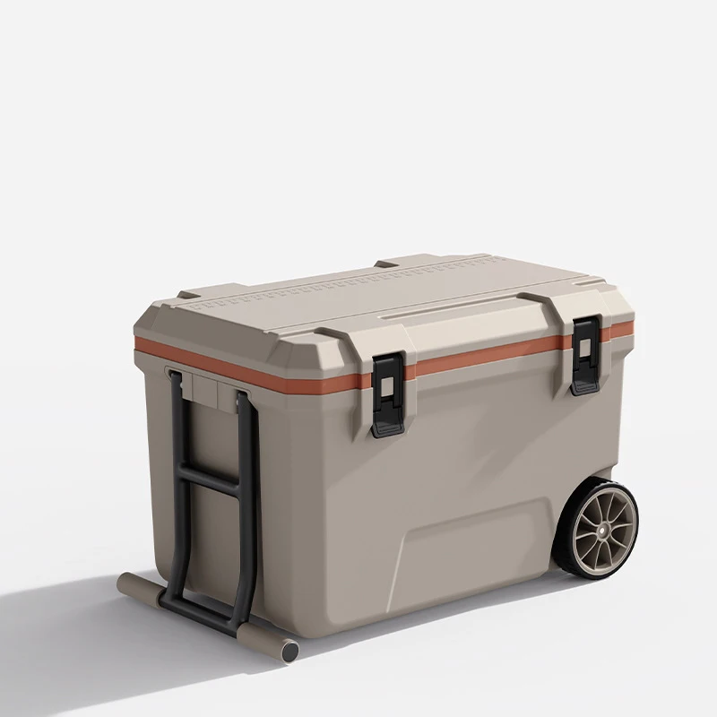 C100 Camping outdoor 50L PP/PU/PE plastic drinks food ice chest cooler box with wheels and pull rod