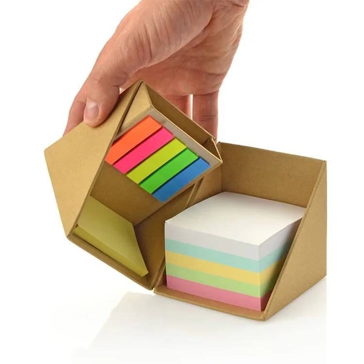 Office Supplies Desk Organizer Memo Note Pads Sticky Notes and Page Marker with Pen Pencil Holder in Recycle Kraft Box
