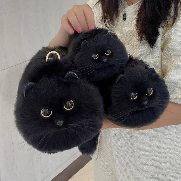 2023 fashion novelty gifts lovely 3D cat shape fur sling bags cute women handbags furry ladies crossbody bag