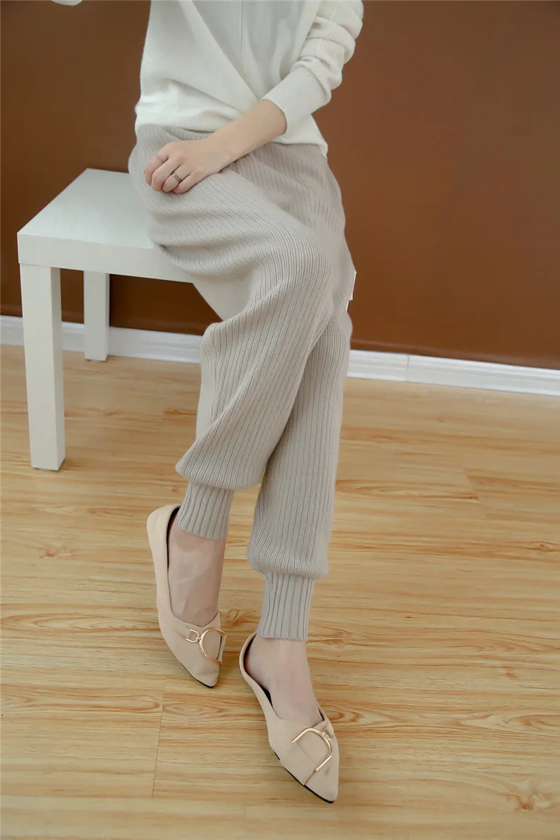 Square Fonda  Cashmere Rib Knitting  Women Pants Loose High Waist Pants Ladies Trousers.