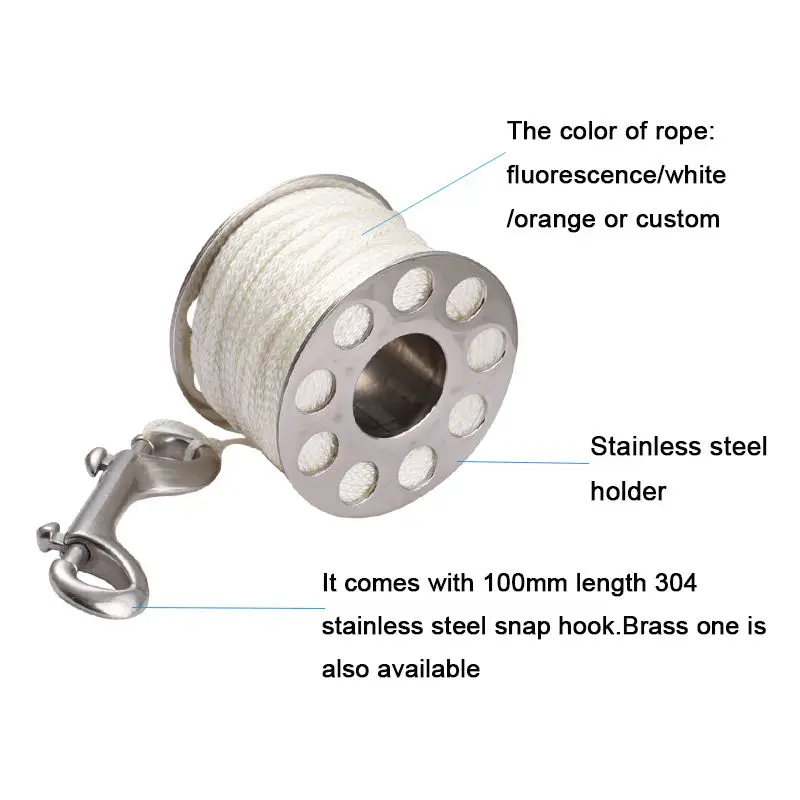 Stainless steel Nylon Line 75 ft 100 ft 150 ft Diving Reel ,Finger Reel Spool for diving Aluminum Lightweight Scuba Finger Reel