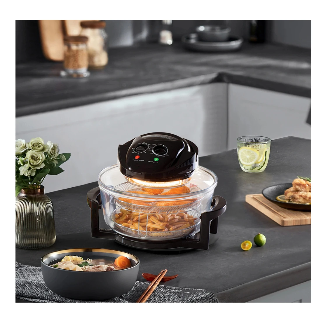 8 in 1 12L Multipurpose Infrared Visual Convection Oven with CE CB Halogen Countertop Tabletop Oven Halogen oven