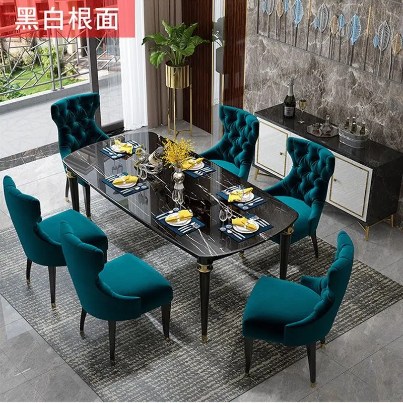 Italian luxury dining table set  large table and chairs restaurant furniture 6 fabric leather dining chairs