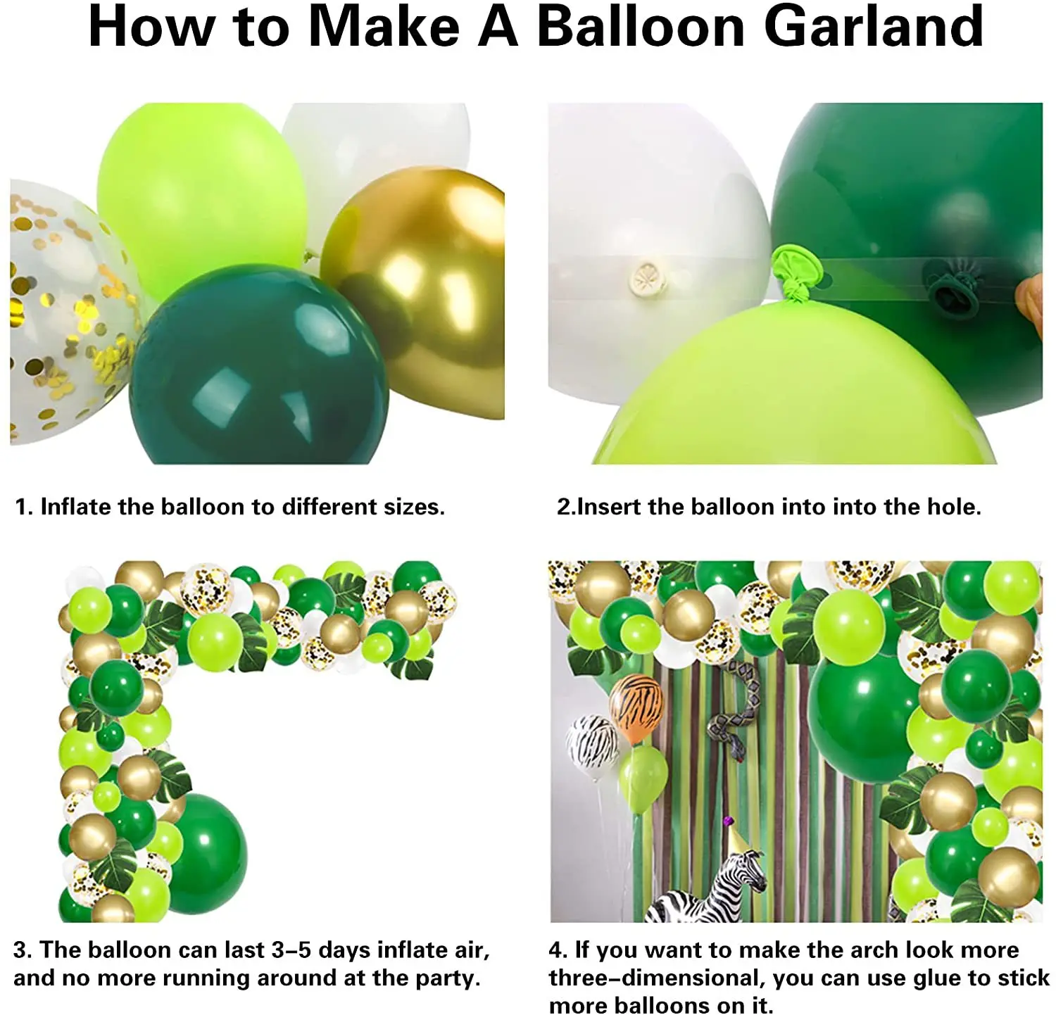 Green Jungle Theme Metallic Balloon Set Kids Birthday Wedding Party Decoration Latex Balloon Set