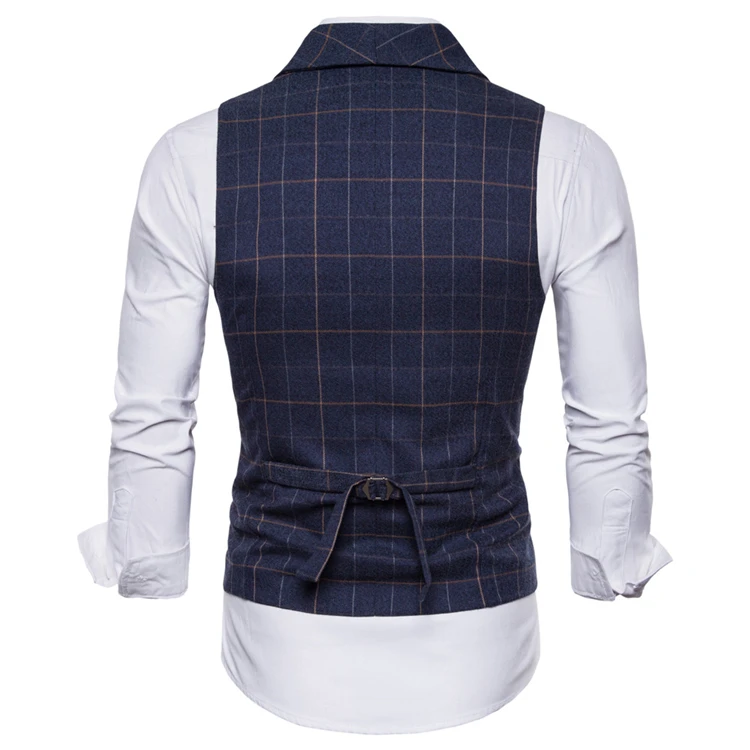  Slim Fit Business Clothes Formal Plaid Men Vest Waistcoat Cotton Suit Chalecos Hombre Double