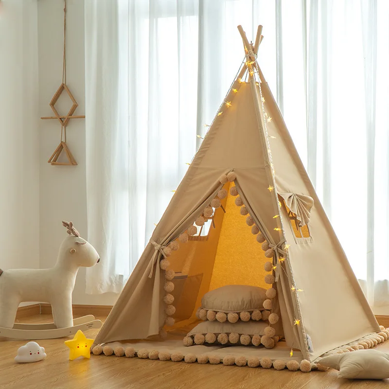Children Cotton Canvas Princess Tipi Tent for Kids Indoor Indian Teepee Tent Playhouse