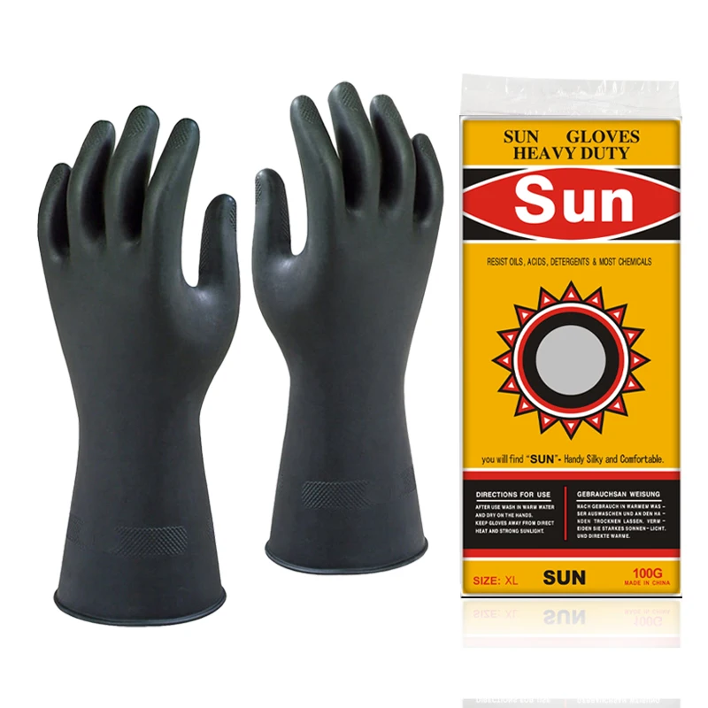 Good Grip latex heavy duty work hand Cleaning Rubber Industrial Black gloves