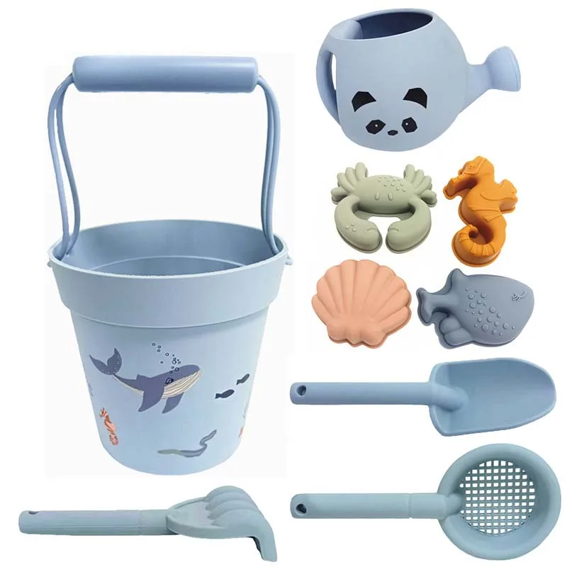 Bpa Free Beach Sand Bucket Outdoor Toys Eco Friendly Funny Silicone Beach Sand Toy Set For Baby Beach