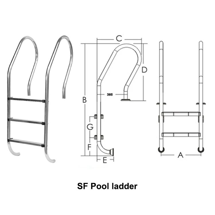 Moving outside 3 step stainless steel swimming pool ladder steps