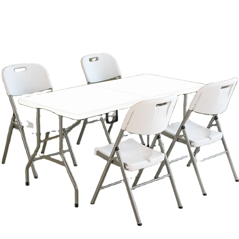 Hot selling white simple portable outdoor picnic folding table and chair set, one 6ft folding table with 4 folding chair