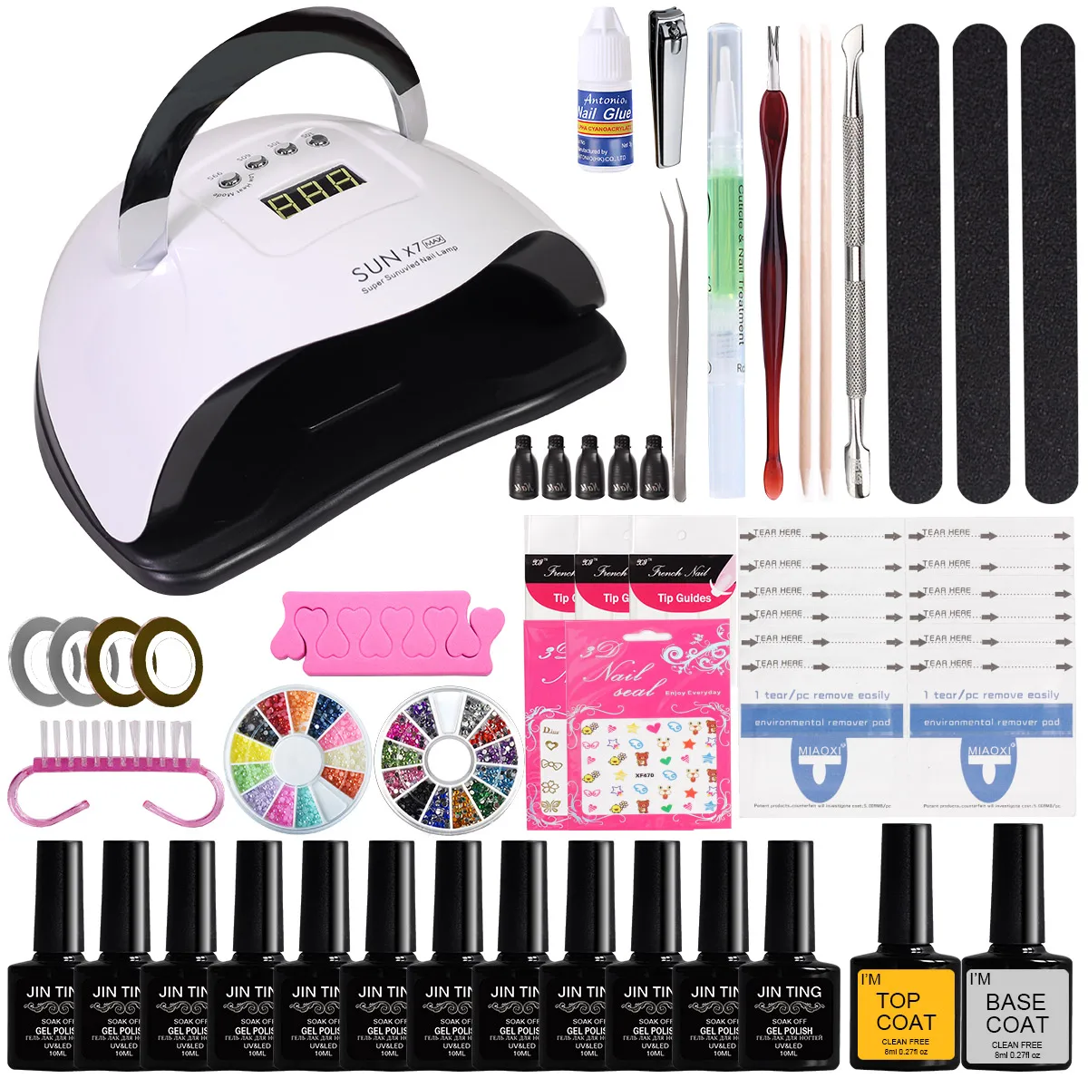 MEETNAIL Gel nail polish kit with uv light machine private label OEM soak off no wipe top and base coat nail set