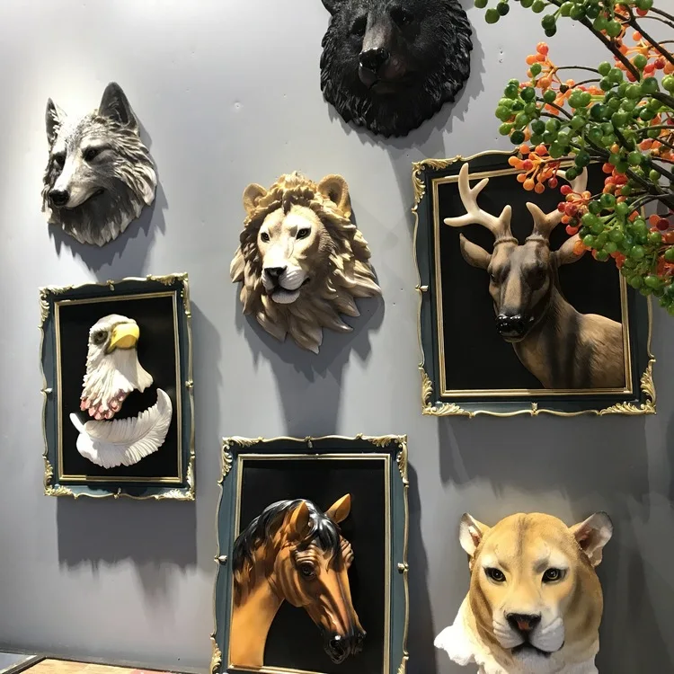 Emulational Wall Hanging Decoration Items Animals 3D Head Resin Hanging Wall Decor