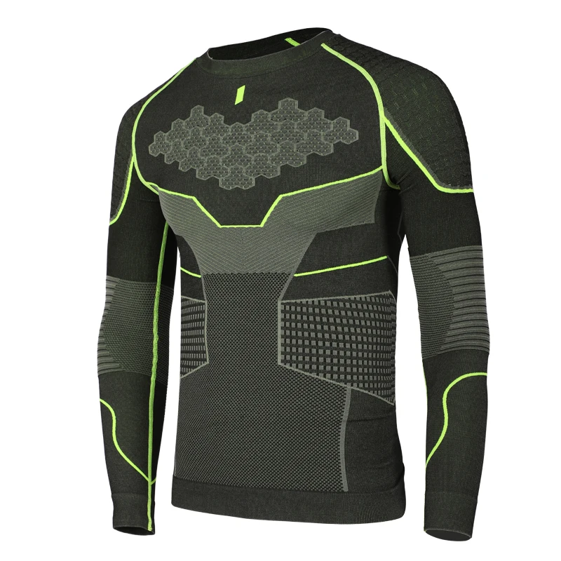 FLW Contrast Seam Shirt Gym Training Sports Fitness Workout Clothing Men Compression Long Sleeve T Shirt