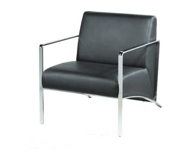 Modern Living Room Coffee Shop Hotel Lobby Armchair Stainless Steel Genuine Leather Fabric Lounge Single Sofa Accent Chair