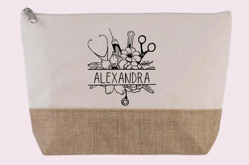 Custom Logo Wholesale Eco-friendly Canvas+ Hemp Jute Zipper Cosmetic Bag Burlap Make Up Bag