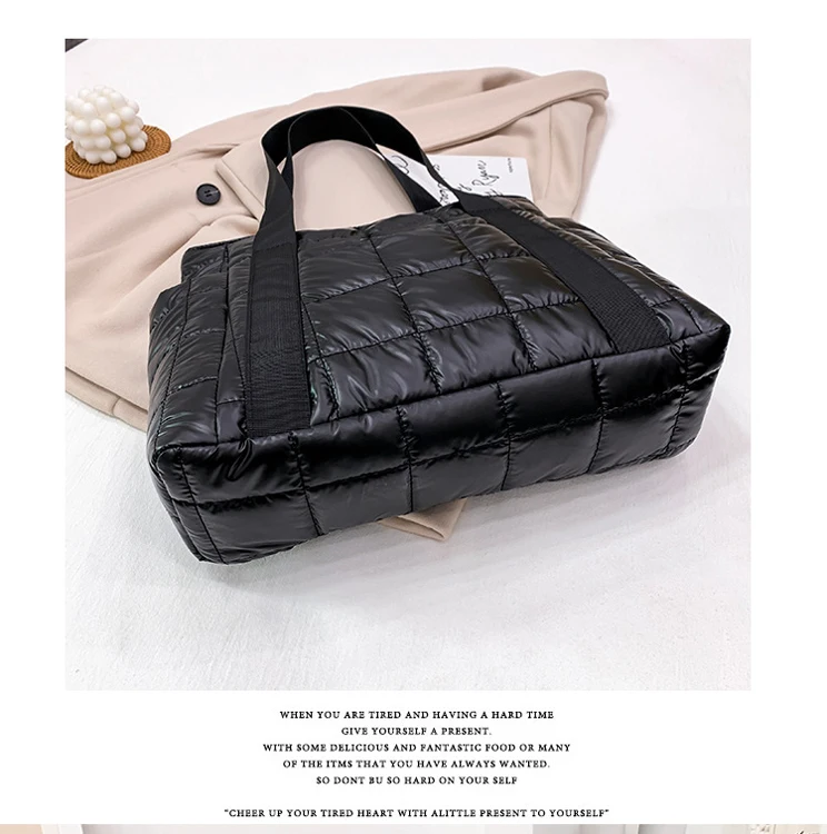 Guangzhou Women Large Capacity Quilted Padding Tote Bag Puffy Puffer Padded Handbags Nylon Shoulder Purse Casual Laptop Bag