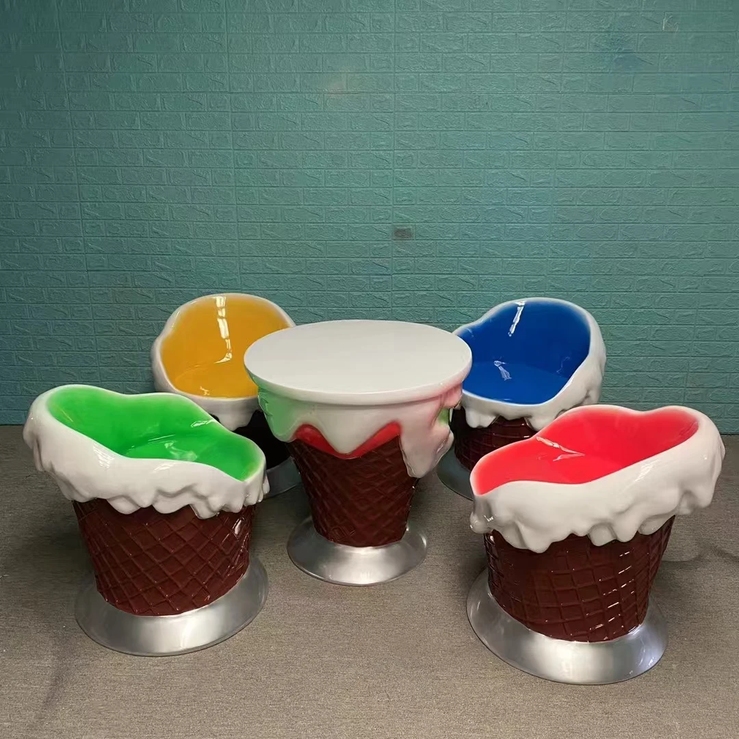 Outdoor sculpture ice cream cone chairs dining tables statue pop art cartoon fiberglass chair seating sculpture for market