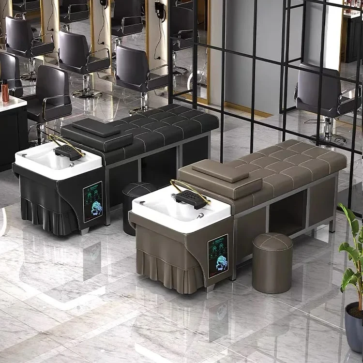 Professional steamer hair washing bed head water spa salon massage shampoo chair with storage cabinet