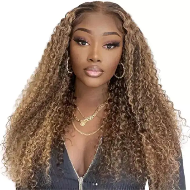New fashion virgin Brazilian piano color human hair lace front wigs vendor, kinky curl transparent hd lace frontal wigs
