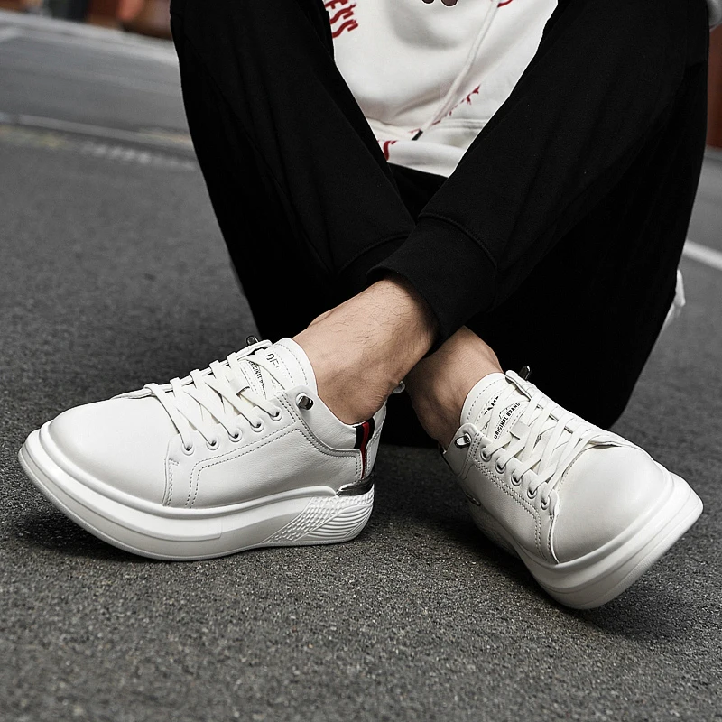men casual shoes brand genuine leather heighten elevator shoes for men height increasing board shoe 37-44