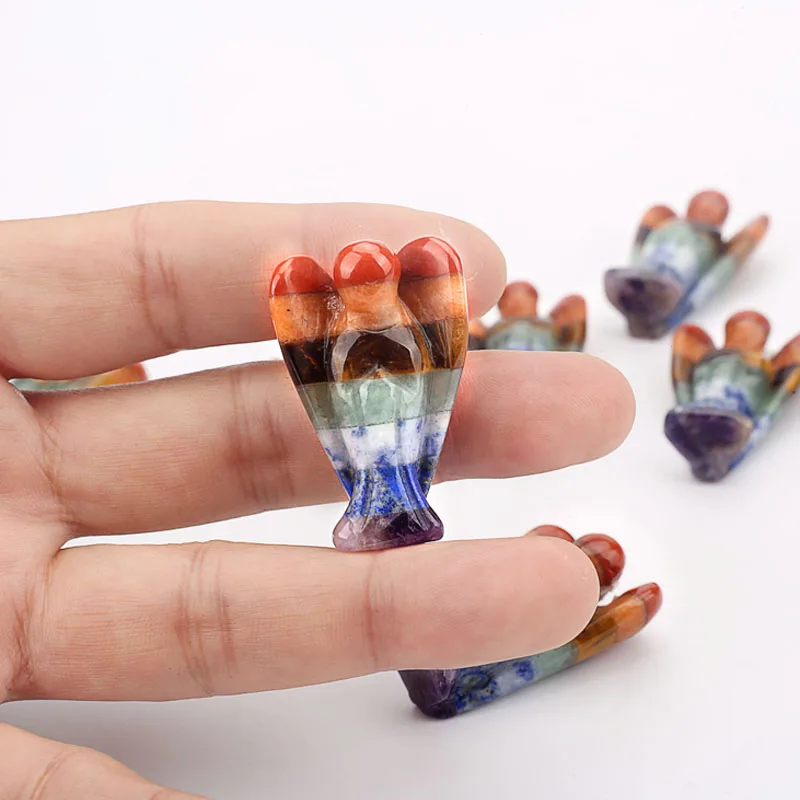 Pocket Stone Healing Craft Angel Statue Carved Natural Stone Crystal Guardian Angel Figurine Chakra Angel Ornaments