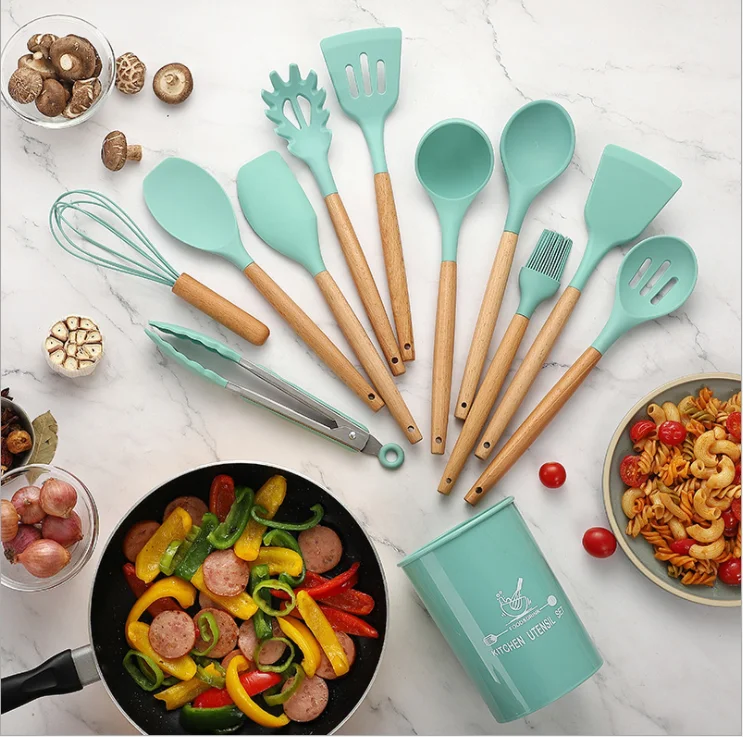 12 Pcs Heat Resistant Cookware Gadget Non-Stick Smart Kitchen Tools Kitchenware Cooking Silicone Kitchen Utensils Set