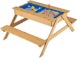 Kids Picnic Table  Outdoor Patio Dining Table  Wood  Activity Play Table  with Sand and Water Storage Box