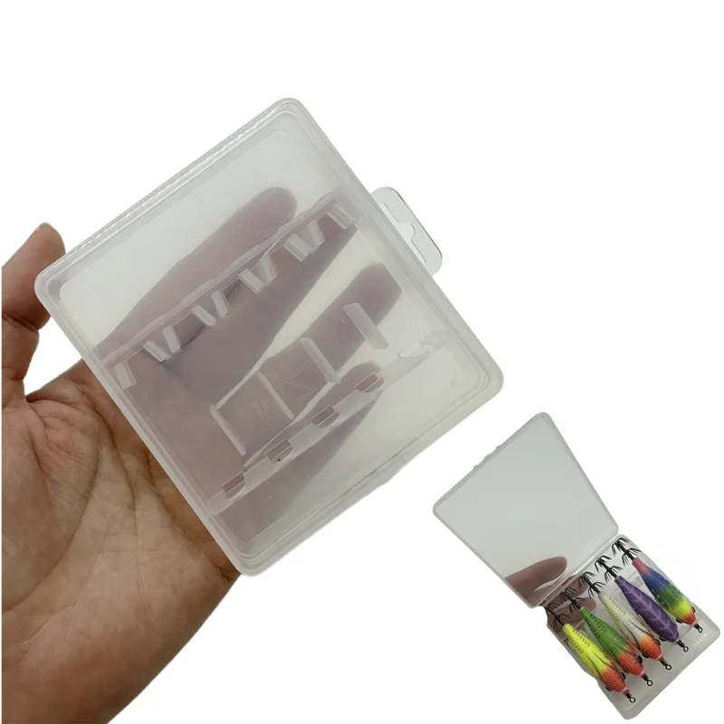 Transparent Storage Box Case  Squid lure Jig Egi Squid Jig  Wooden egi Shrimp Jigs Hook